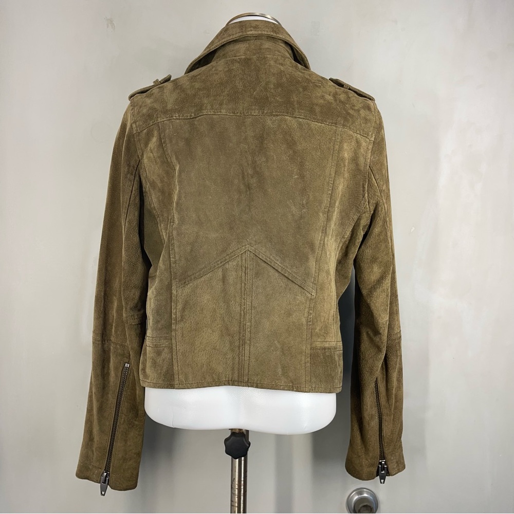 SL8 Blank Nyc Women's Green olive Suede Leather Moto Jacket Asymmetric Crop SZ M - Picture 4 of 13